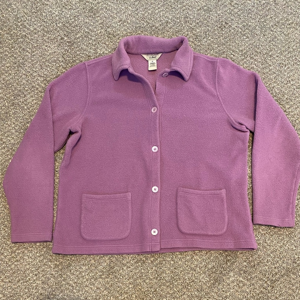 LL Bean Womens Purple Fleece Button Down Jacket Medium EUC